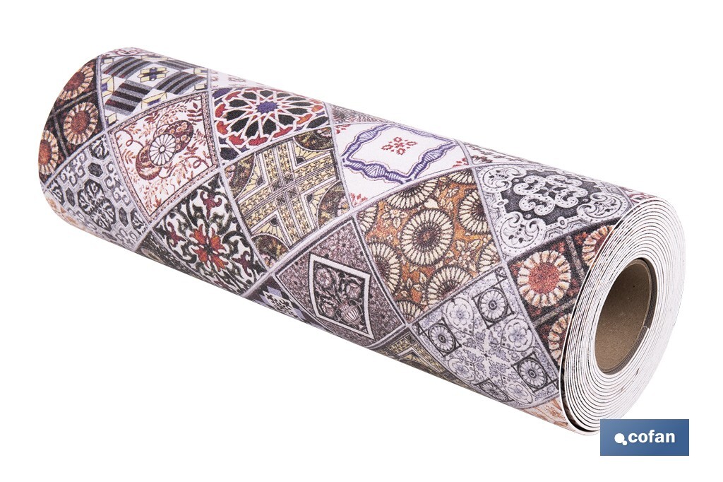 ROLLO DE ALFOMBRA VINÍLICA DISEÑO GEOMÉTRICO 84% VINILO 16% POLIÉSTER 52 CM X 20 M