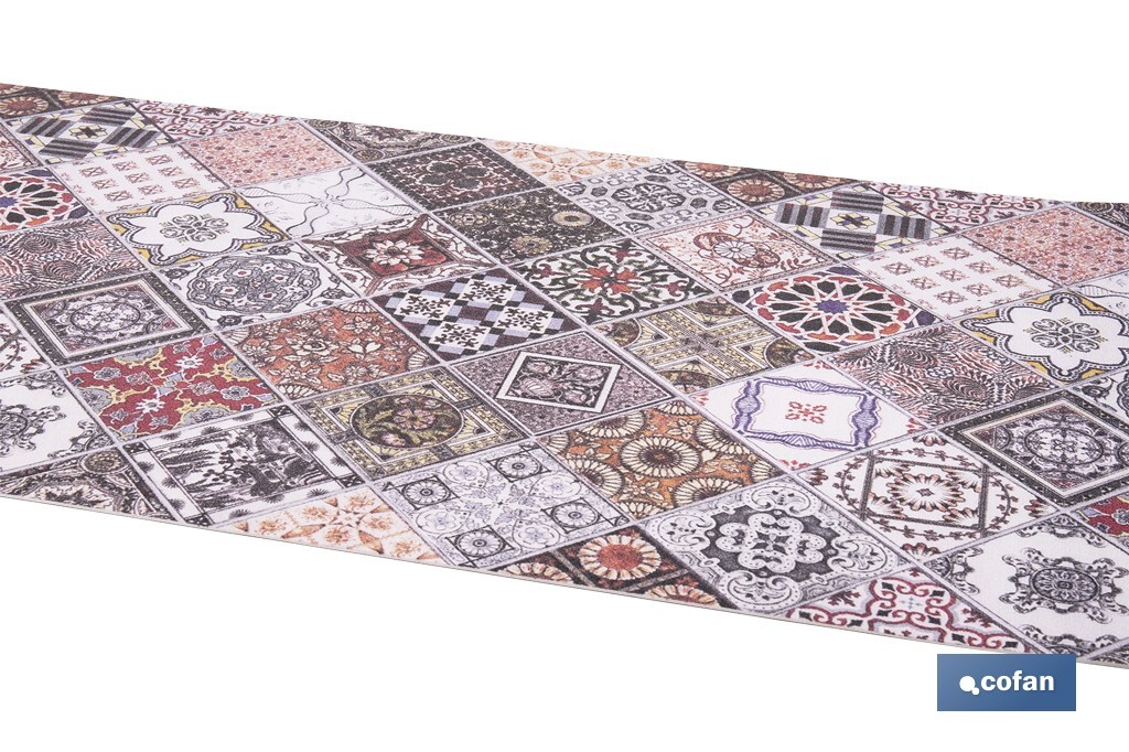 ROLLO DE ALFOMBRA VINÍLICA DISEÑO GEOMÉTRICO 84% VINILO 16% POLIÉSTER 52 CM X 20 M