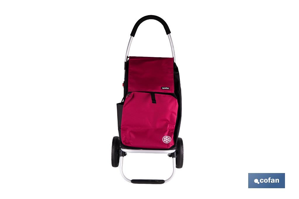 CARRO DE LA COMPRA NEGRO Y GRANATE PLEGABLE DE ALUMINIO CON 2 RUEDAS GRANDES 43 L