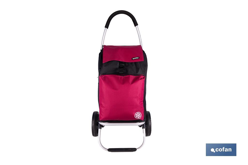 CARRO DE LA COMPRA NEGRO Y GRANATE PLEGABLE DE ALUMINIO CON 2 RUEDAS GRANDES 43 L