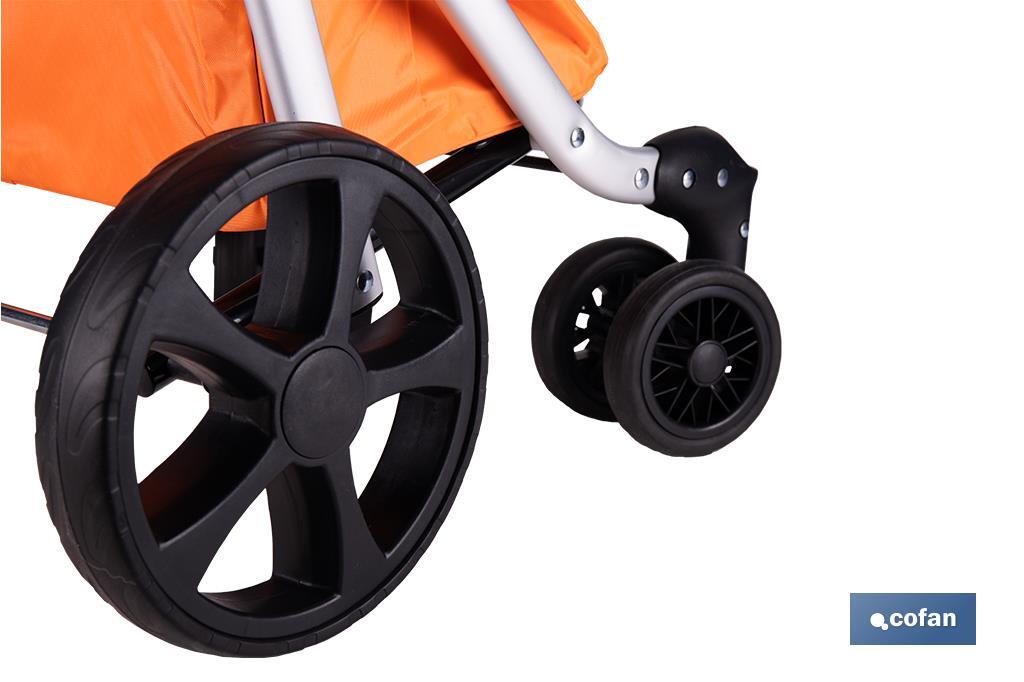 CARRO DE LA COMPRA NARANJA Y NEGRO ABATIBLE DE ALUMINIO CON 6 RUEDAS GIRATORIAS 53 L