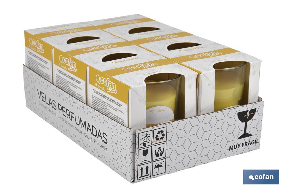 VELA AROMÁTICA DE CITRONELA EN VASO TRANSPARENTE 120 G