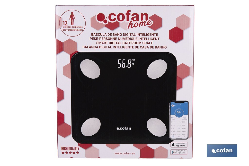 BÁSCULA DE BAÑO DIGITAL NEGRA CON PANTALLA LCD USB MEDICIÓN IMC DE GRASA VISCERAL 30 X 26.5 X 2,2 CM