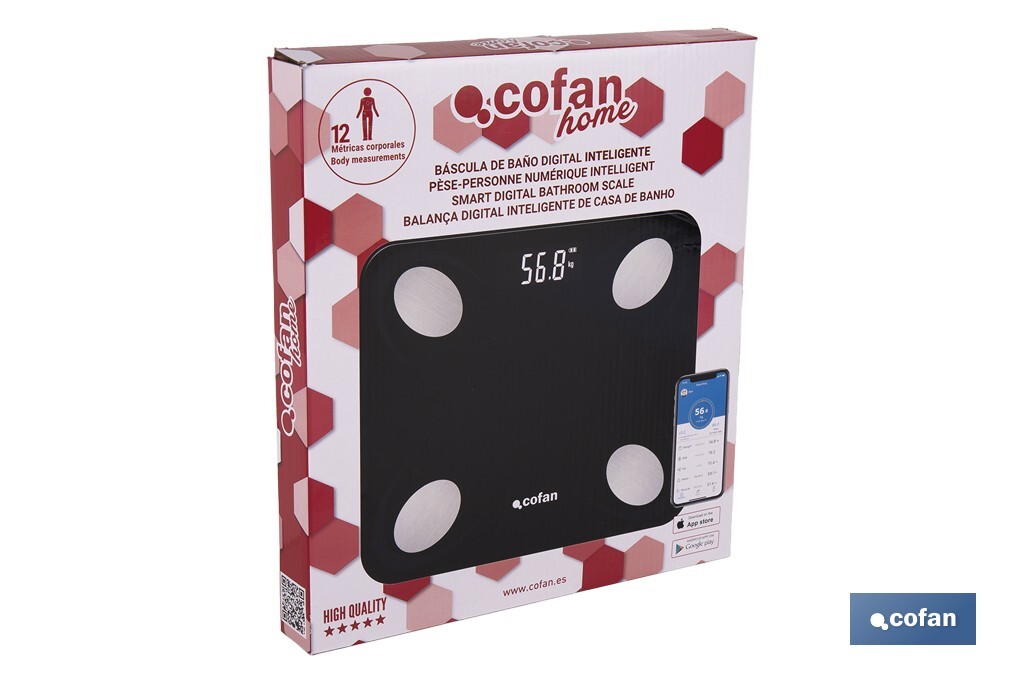 BÁSCULA DE BAÑO DIGITAL NEGRA CON PANTALLA LCD USB MEDICIÓN IMC DE GRASA VISCERAL 30 X 26.5 X 2,2 CM