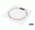 BÁSCULA DE BAÑO  DIGITAL  BLANCA CON PANTALLA LCD USB MEDICIÓN IMC DE GRASA VISCERAL 30 X 30 X 2,2 CM