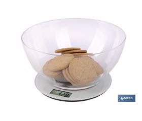 Báscula de cocina digital con cuenco transparente de 3,8 litros | Color: Gris | Alta precisión y diseño compacto