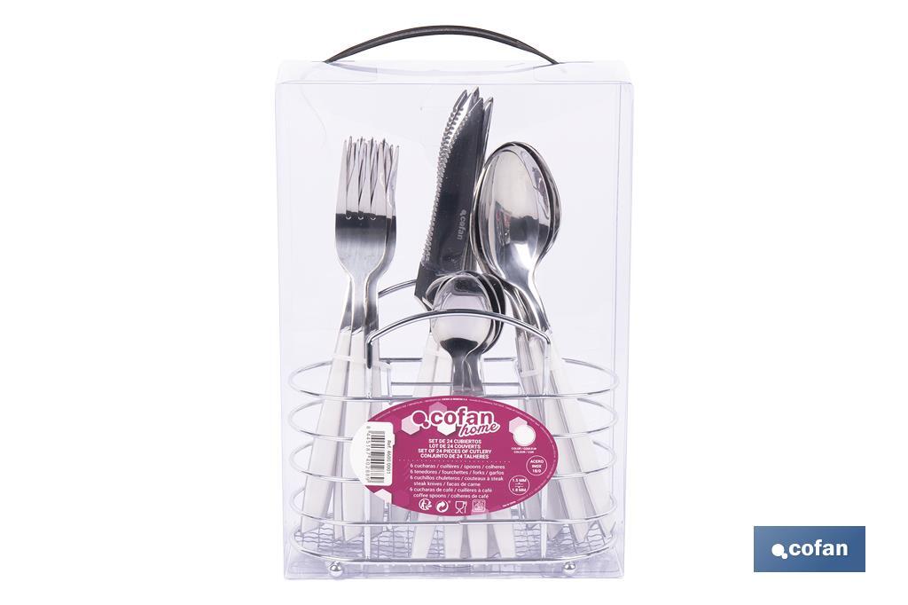 SET DE CUBIERTOS 24 PIEZAS ACERO INOXIDABLE COLOR BLANCO