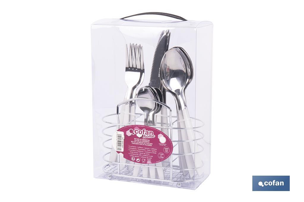 SET DE CUBIERTOS 24 PIEZAS ACERO INOXIDABLE COLOR BLANCO