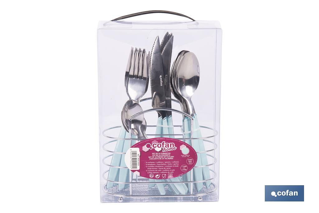 SET DE CUBIERTOS 24 PIEZAS ACERO INOXIDABLE COLOR AZUL