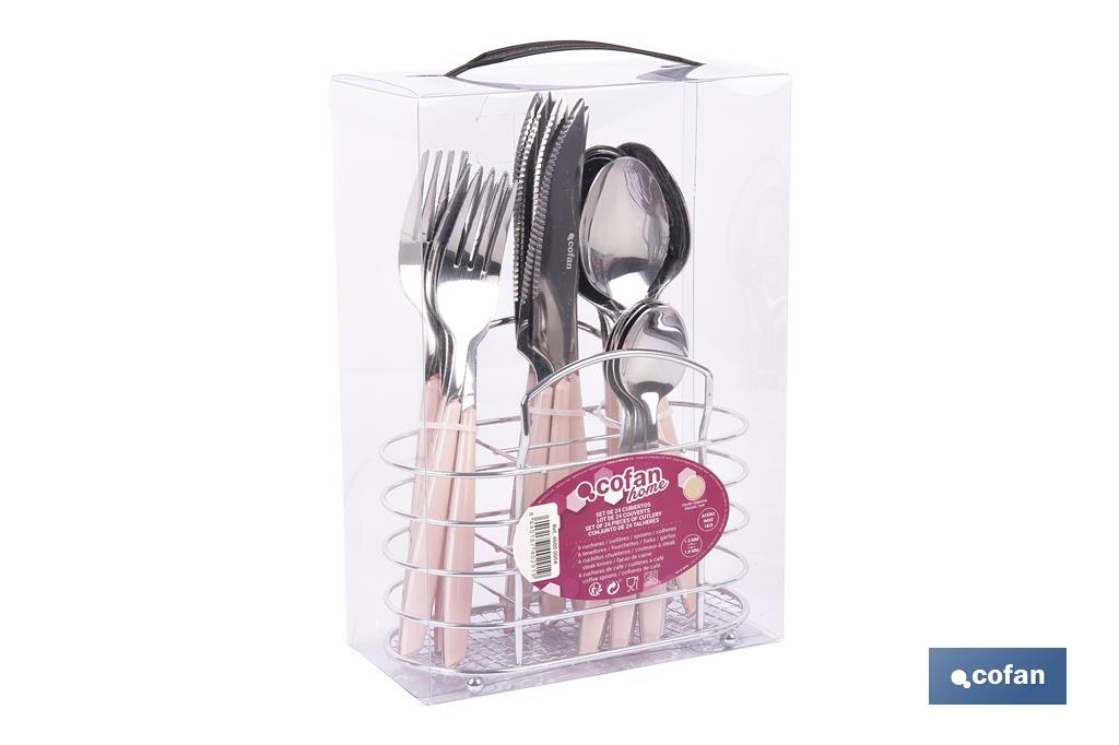 SET DE CUBIERTOS 24 PIEZAS ACERO INOXIDABLE COLOR ROSA