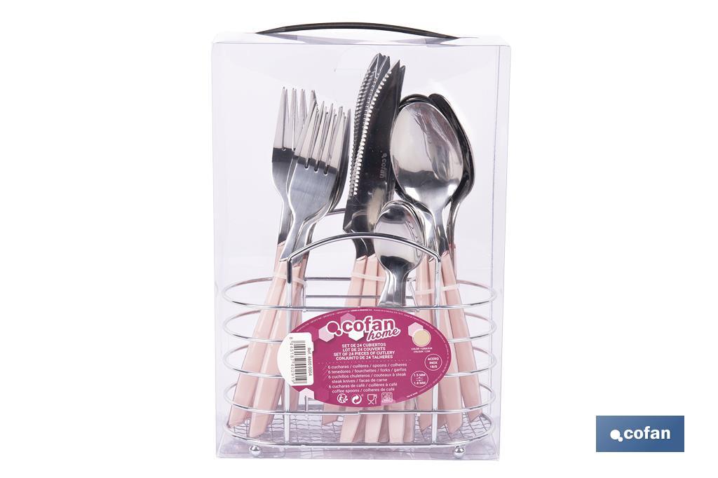 SET DE CUBIERTOS 24 PIEZAS ACERO INOXIDABLE COLOR ROSA