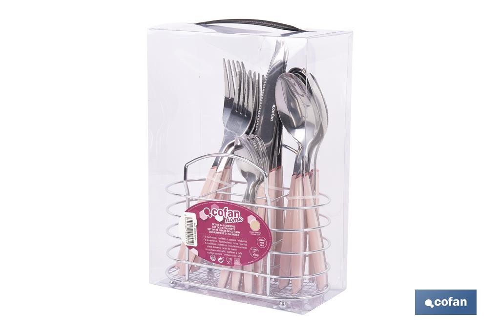 SET DE CUBIERTOS 24 PIEZAS ACERO INOXIDABLE COLOR ROSA