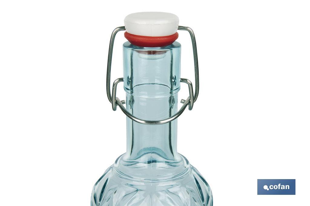 BOTELLA DE VIDRIO TRANSPARENTE AZUL CLARO CON CIERRE DE ESTRIBO 1 L