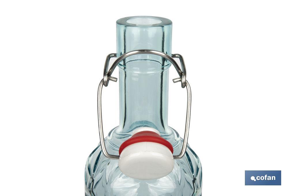 BOTELLA DE VIDRIO TRANSPARENTE AZUL CLARO CON CIERRE DE ESTRIBO 1 L