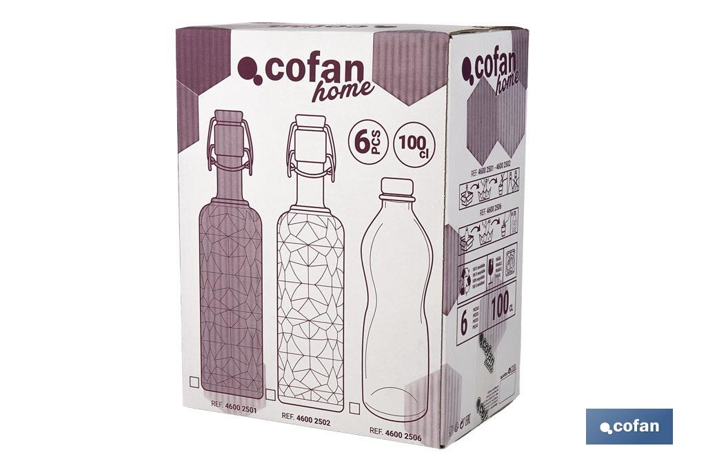 BOTELLA DE VIDRIO TRANSPARENTE AZUL CLARO CON CIERRE DE ESTRIBO 1 L