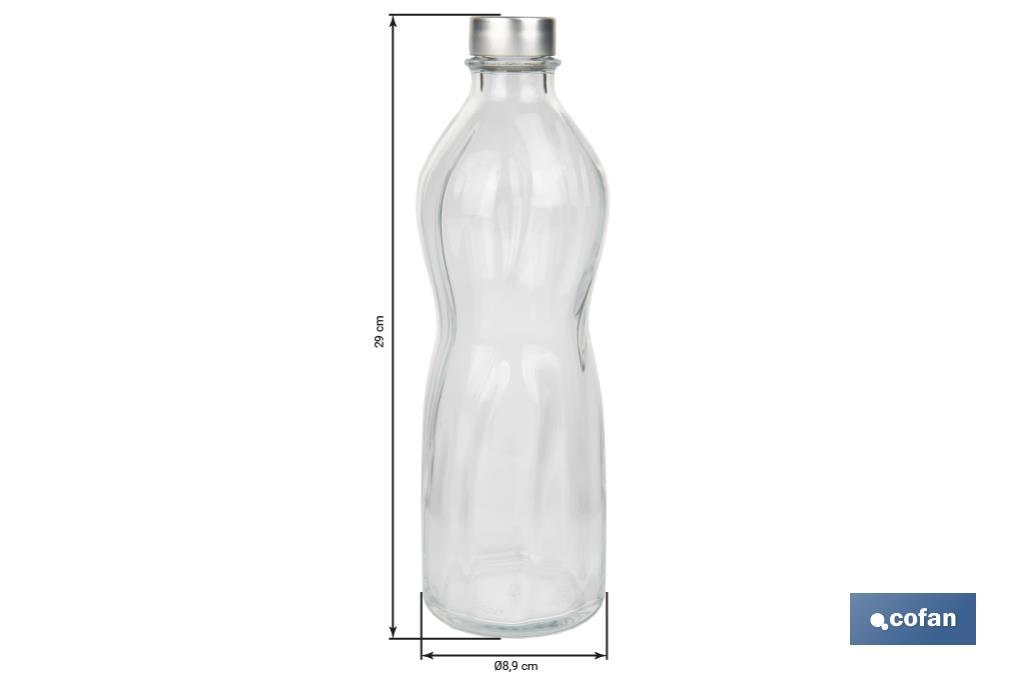 BOTELLA DE VIDRIO TRANSPARENTE CON TAPÓN ACERO INOXIDABLE 1 L