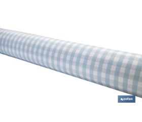 Mantel antimanchas | Diseño en cuadros vichy azules | Materiales: vinilo y poliéster | Impermeable | Fácil de limpiar | Disponible en diferentes medidas