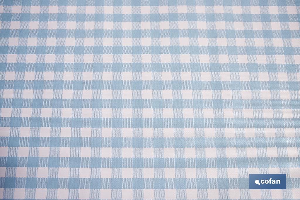 ROLLO DE MANTEL ANTIMANCHAS CUADROS AZULES 1,40 X 20 M