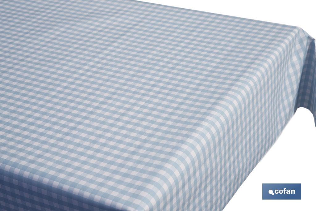 ROLLO DE MANTEL ANTIMANCHAS CUADROS AZULES 1,40 X 20 M