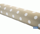 Mantel antimanchas | Color beige con diseño de lunares blancos | Materiales: vinilo y poliéster | Impermeable | Fácil de limpiar | Disponible en diferentes medidas