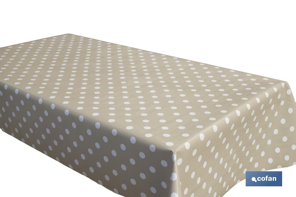 ROLLO DE MANTEL ANTIMANCHAS DE LUNARES BEIGE 1,40 X 20 M