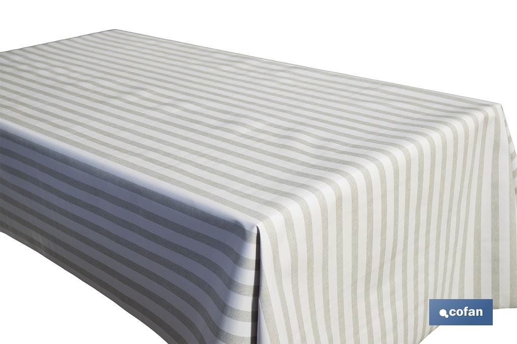 ROLLO DE MANTEL ANTIMANCHAS DE RAYAS BEIGE Y BLANCO 1,40 X 20 M