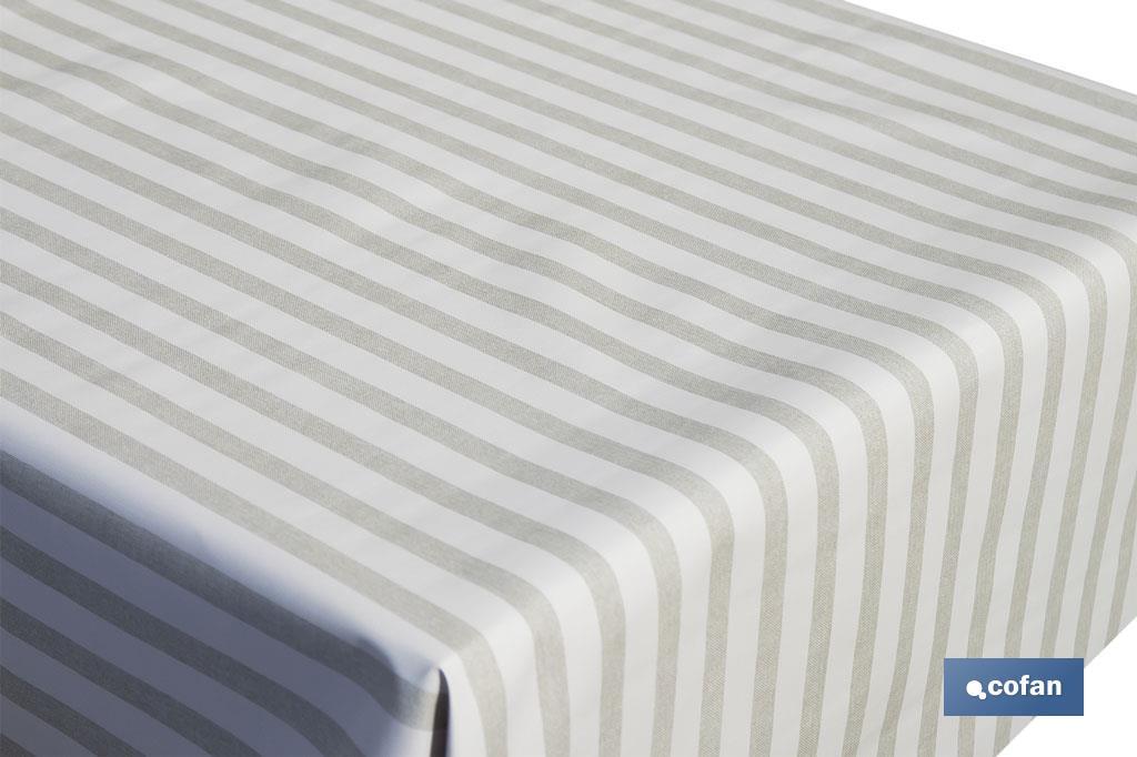 ROLLO DE MANTEL ANTIMANCHAS DE RAYAS BEIGE Y BLANCO 1,40 X 20 M