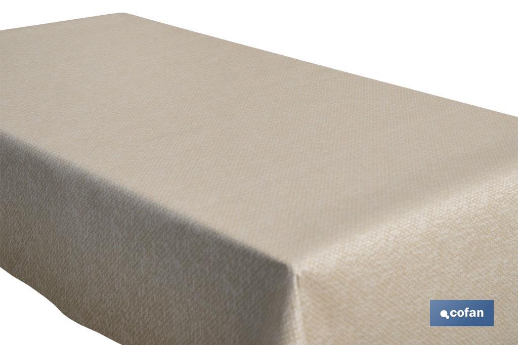 ROLLO DE MANTEL ANTIMANCHAS RESINADO TEXTURA BEIGE 60 % ALGODÓN, 40 % POLIÉSTER 1,40 X 20 M