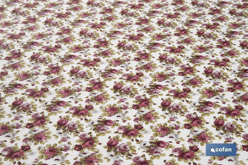 ROLLO MANTEL ANTIMANCHAS RESINADO 50% ALGODON/50% POLIESTER. ROSAS 1,40 x 25 M
