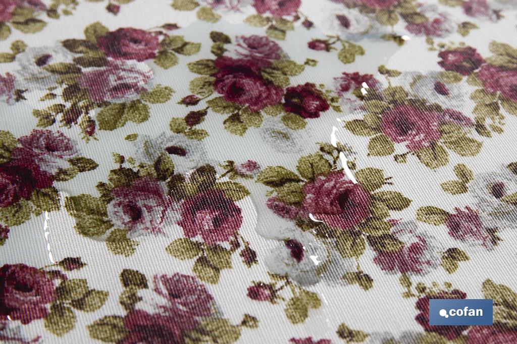 ROLLO MANTEL ANTIMANCHAS RESINADO 50% ALGODON/50% POLIESTER. ROSAS 1,40 x 25 M
