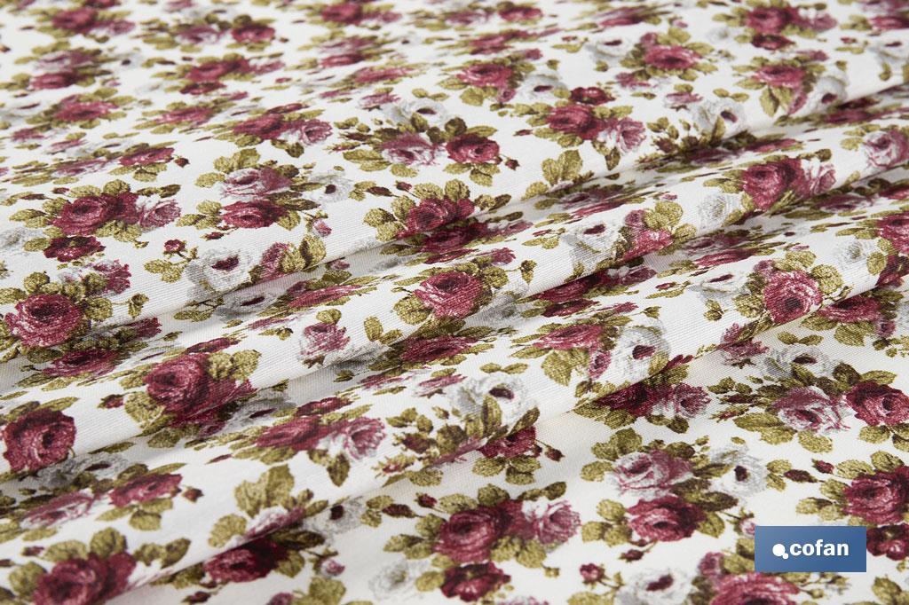 ROLLO MANTEL ANTIMANCHAS RESINADO 50% ALGODON/50% POLIESTER. ROSAS 1,40 x 25 M