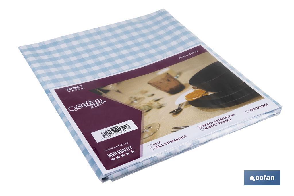 MANTEL ANTIMANCHAS CUADROS AZULES  1,40 X 1,40