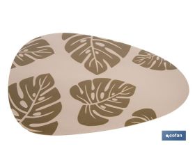 Bajoplato triangular con estampado de hojas | Pack de 6 salvamanteles individuales | Color: marrón | Material: PVC | Medidas: 45 x 36 cm