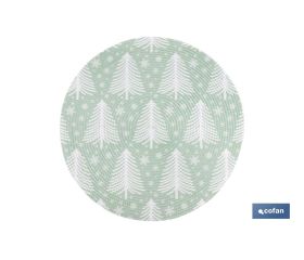 Bajoplatos redondos de Navidad | Diseño con árboles de Navidad | Packs de 6 salvamanteles individuales | Diámetro: 38 cm | Color: verde y blanco