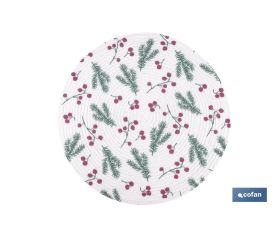 Bajoplatos redondos de Navidad | Diseño con ramas verdes y bayas rojas | Packs de 6 salvamanteles individuales | Diámetro: 38 cm