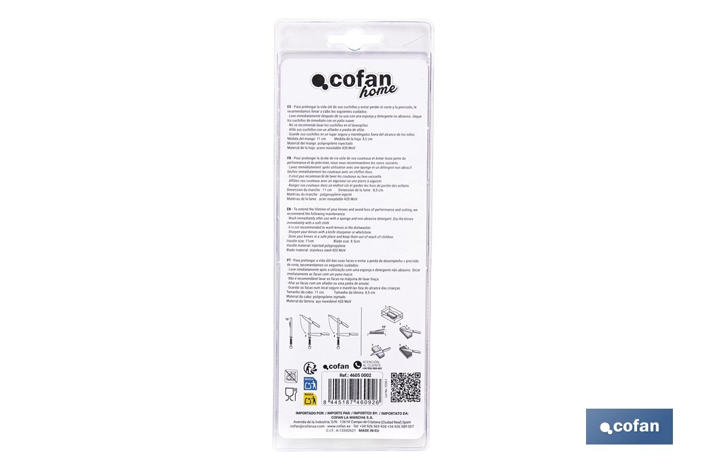 PACK DE 3 CUCHILLOS PUNTILLA COLOR ROJO VERDE AZUL 8.5 CM