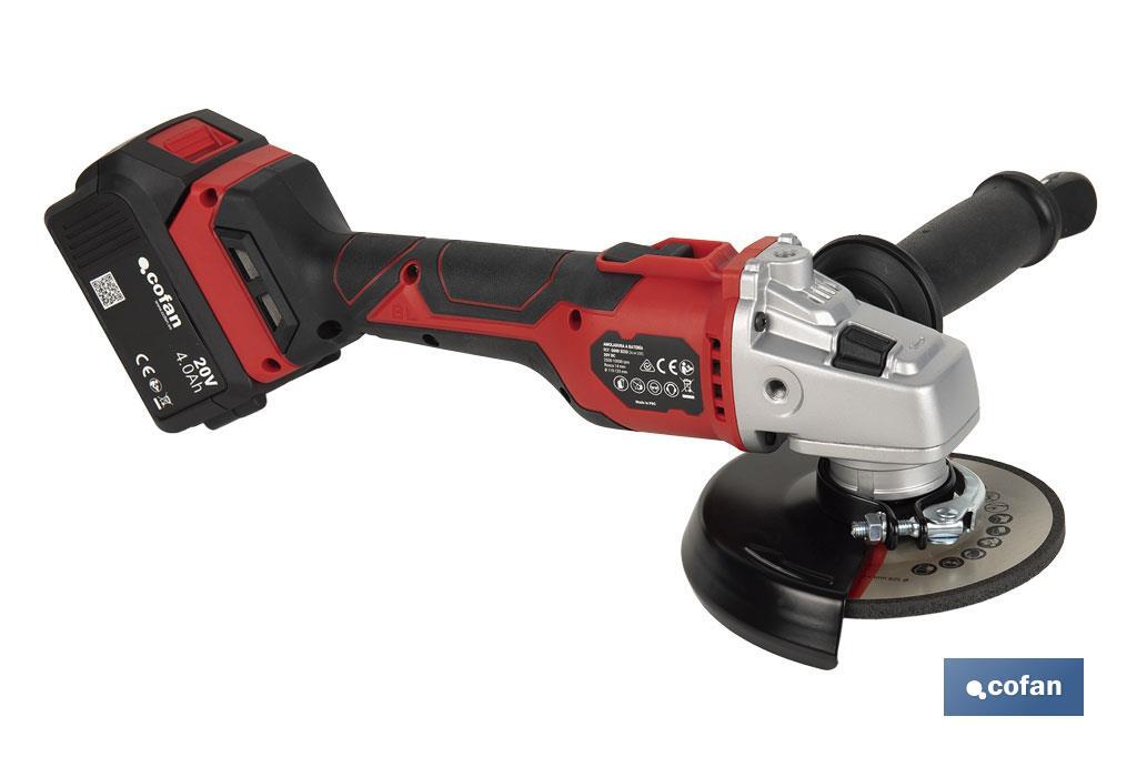 AMOLADORA A BATERÍA Li-ion 20 V 10.000 RPM - 115/125 MM