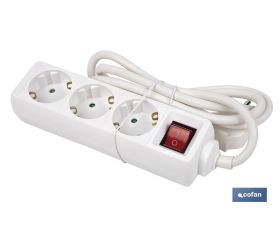 Base múltiple bipolar de 3 tomas para enchufes | Cable de 1,4 m | Interruptor de encendido