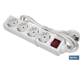 Base múltiple bipolar de 4 tomas para enchufes | Cable de 1,4 m | Interruptor de encendido