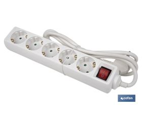 Base múltiple bipolar de 5 tomas para enchufes | Cable de 1,4 m | Interruptor de encendido