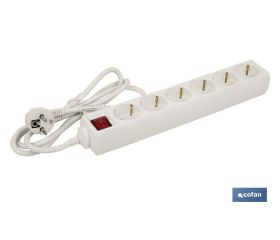 Base múltiple bipolar de 6 tomas para enchufes | Cable de 1,4 m | Interruptor de encendido