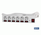 Base múltiple de 6 tomas | Incluye conmutador luminoso de encendido | Cable de 1,5 metros de longitud
