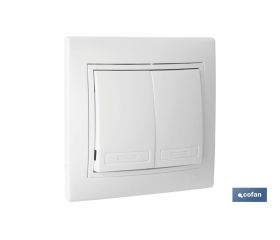 Doble Interruptor - Conmutador de empotrar | Modelo Pacific | 10 A - 250 V | Color blanco