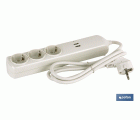 Base múltiple de 3 tomas | Incluye 2 puertos USB | Cable de 1,5 metros de longitud