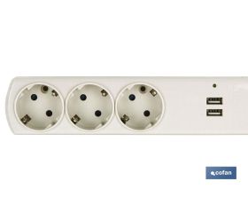 BASE BIPOLAR 3 TOMAS Y PROLONGACIÓN 1,5M CON T/T LATERAL 16A 250V USB