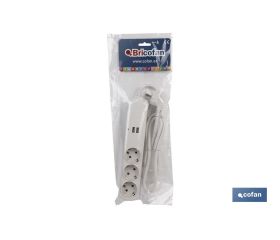 BASE BIPOLAR 3 TOMAS Y PROLONGACIÓN 1,5M CON T/T LATERAL 16A 250V USB
