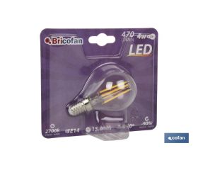 BOMBILLA LED ESFERICA FILAMENTO E14 4W 470LM 2700K