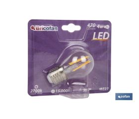 BOMBILLA LED ESFERICA FILAMENTO E27 4W 470LM 2700K