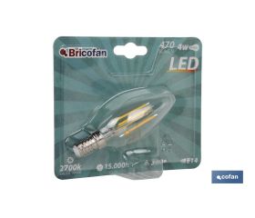 BOMBILLA LED VELA FILAMENTO E14 4W 470LM 2700K