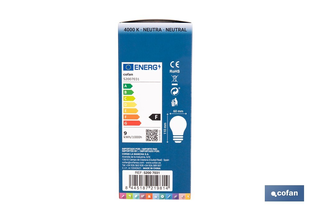BOMBILLA CLASIC SENSOR E27 8.5W 810LM 4000K